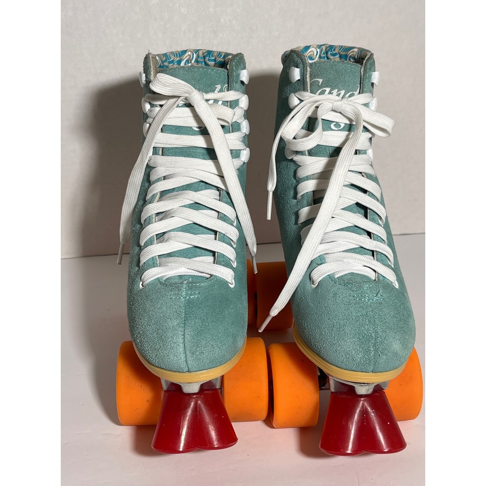 Candy Girl Carlin Roller Skates Seafoam Green Suede Sonar Zen Wheels Retro Sz 5
